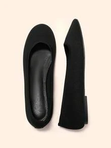 CUCCOO BASICS Women Black Knit Round Toe Flats Comfortable Slip On Ballet Shoes Fall Shoes - Black - View 5