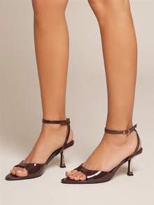 SHUZIA 女士漆皮PU露趾高跟凉鞋 - 巧克力棕 - 查看 2
