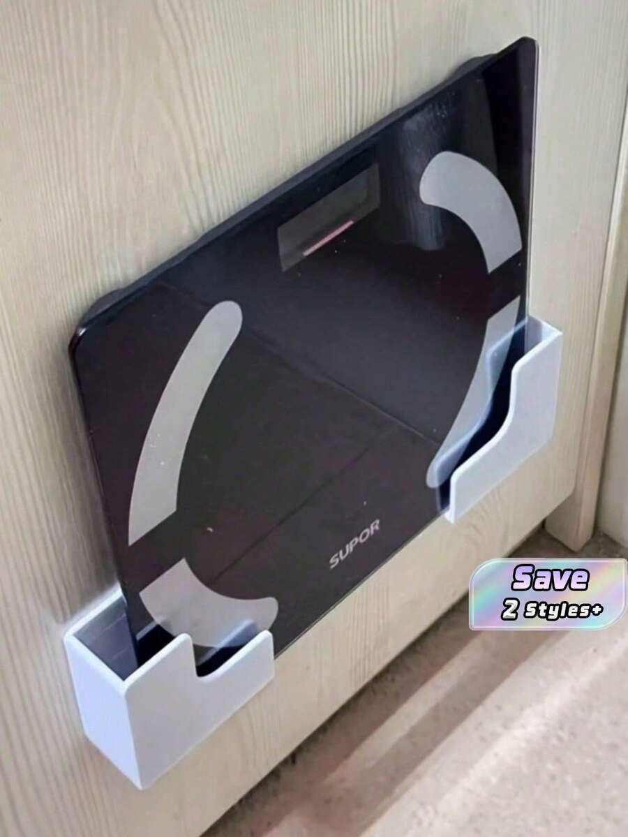 2PCS Wall Mounted Adhesive Scale Storage Rack Durable Plastic Space Saving Rustproof Waterproof Easy Clean For Bathroom Home Gym Compatible With Body Fat Scale Fitness Equipment No Drilling White - Multicolor - View 1