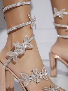 SHUZIA Women's Rose Gold Butterfly Decorated High Heel Sandals For Wedding Party Summer Shoes Spring Shoes Spring Break Easter Prom Heels Summer Shoes - Rose Gold - View 8