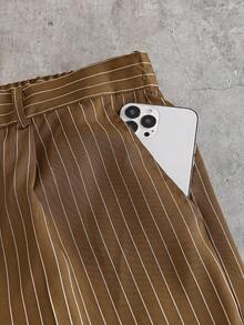 AXEPEAK Men's Summer Casual Striped Shirt And Long Pants Set - Brown - View 6