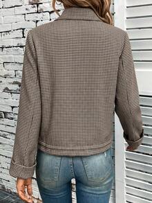 Easowa 女款春季千鳥格拉鍊飛行夾克 大廓形輕便外套 休閒外出穿搭街頭風女裝輕便夾克 - 彩色 - 查看 8
