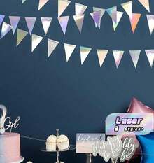 1cc-4米銀色粉末生日派對三角旗幟，派對旗幟，派對裝飾，節日裝飾，旗幟 - 銀色 - 查看 1