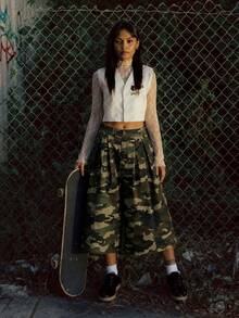 Zerodot Women Green Camouflage Denim Jorts Casual Daily - Army Green - View 8