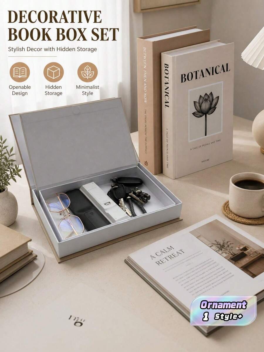 2PCS Openable Decorative Book Box Set Fashion Storage Display For Coffee Table Bookshelf Mantel Home Decor Photo Keepsake Organizer - Storage Box - View 1