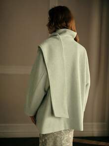 MOTF PREMIUM WOMEN'S ELEGANT MIX & MATCH COWL NECK OVERCOAT - Green - View 6