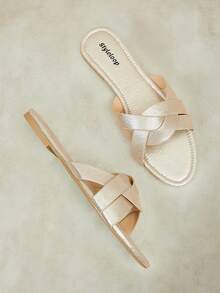 Styleloop Ladies Cross Slippers, Holiday Style Fresh Leisure Comfortable Beach Sandals - Gold 01 - View 5