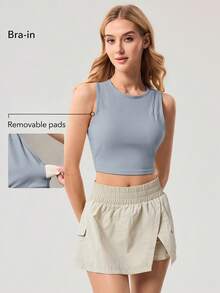 OutZeal Mesh Patchwork Multi-Pocket Design Sports Bra - Blue - View 3