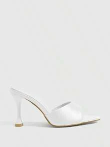 CUCCOO SZL Women's Shiny Pointed Toe Stiletto Mule Sandals, Chic & Sexy Patent Leather Slip-On Sandals For Party, Date, Commute, Summer Outfit Summer Shoes - Simulated silk white - View 3