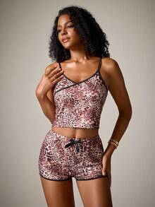 DreamPoppy Leopard Print Camisole Women's Pajama Set - Multicolor - View 5