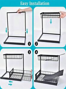 1 Buah Rak Penyimpanan Geser 2 Tingkat, Rak Penyimpanan 2 Tingkat di Bawah Mesin Cuci Piring, Lemari Geser untuk Dapur, Kamar Mandi, Lemari Pakaian, Lemari Penyimpanan, Pengorganisasian Penyimpanan Multifungsi untuk Dapur dan Kamar Mandi - MultiWarna - View 4