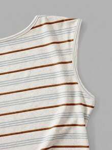 Tseoso Kaos Wanita Lengan Pendek Gaya Minimalis Kasual Warna Abu-abu dengan Motif Garis-Garis Imitasi, Atasan Seksi Tanpa Punggung, Cocok untuk Musim Semi dan Musim Panas, Serbaguna - MultiWarna - View 5