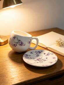 Piring Kecil Keramik Motif Bunga & Burung dengan Permukaan Matte Halus, Cocok untuk Sajian Kopi, Warna Underglaze yang Indah, Tahan Panas - MultiWarna - View 5