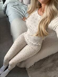 Dazy Tall Women's Ditsy Floral Fitted Long Sleeve Top And Pants Casual 2 Pieces Set Fall Vacation - Apricot - View 4