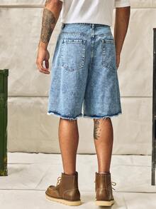 Norleigh Men's Distressed Light Blue Denim Cargo Shorts, Streetwear Loose Fit Jorts Tropical Street Hang Out Work - Light Wash - View 2