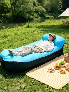 2Pcs Inflatable Lounge Air Sofa Bed, Includes 1 Sofa & Storage Bag, Leak Resistant Inflatable Couch For Camping, Home Movie Night, Beach, Hiking, Indoor & Outdoor Use - Multicolor - View 3