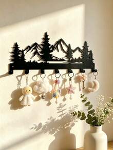 Charming Metal Forest Key Hook, Wall Mounted Key Holder Rack, Easy Install Entryway Organizer, Rustic Mountain Tree Wall Decor, Durable Metal Coat Hanger For Hats Towels Wallets, Modern Farmhouse Style Key Rack, Bathroom Bedroom Storage Accessories - Black - View 5