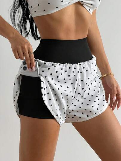Coolane Women's Summer Streetwear Going Out Yoga Gym Sportswear Polka Dot Graphics White Sweater Shorts