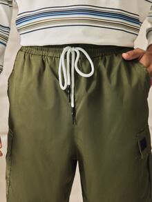 Norleigh Men's Plain Casual Color Drawstring Waist Streetwear Cargo Shorts - Army Green - View 5