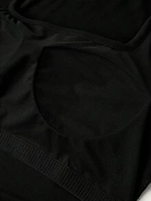 Slaydiva 大尺碼休閒極簡貝殼刺繡加厚T恤 - 黑色 - 查看 4