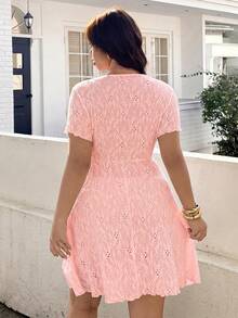 SHEIN EZwear 大尺碼夏季休閒純色紋理洋裝 - 粉色 - 查看 2