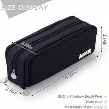 Estuche de lápices de gran capacidad con 3 compartimentos, adecuado para la escuela, adolescentes, niñas, niños, hombres, mujeres - Black - Ver 4