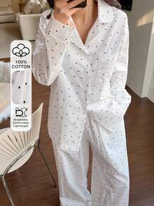 Dazy Tall Women's Polka Dot Blouse And Loose Long Pants Casual 2 Pieces Set Fall - White - View 3