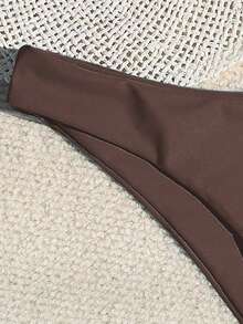 Swim Basics Bottom de bikini de unicolor y sexy para playa y vacaciones - Marrón - Ver 4