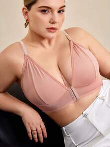 Hourtrue Plus Size Comfortable Wireless Front-Closure Bra - Apricot - View 6
