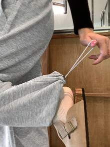 DAZY 女款拼色滾邊拼接寬鬆直筒休閒運動長褲，可愛上衣 - 灰色 - 查看 3