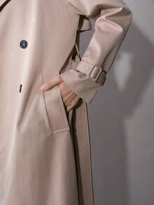 MOTF PREMIUM WOMEN'S KHAKI DOUBLE-BREASTED OPEN FRONT BELTED LONG TRENCH COAT - Khaki - View 5