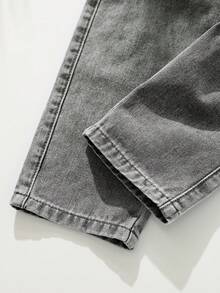 Cozy Pixies Baby Boy Summer Bear Embroidery Pocket Denim Bib Pants - Light Grey - View 8