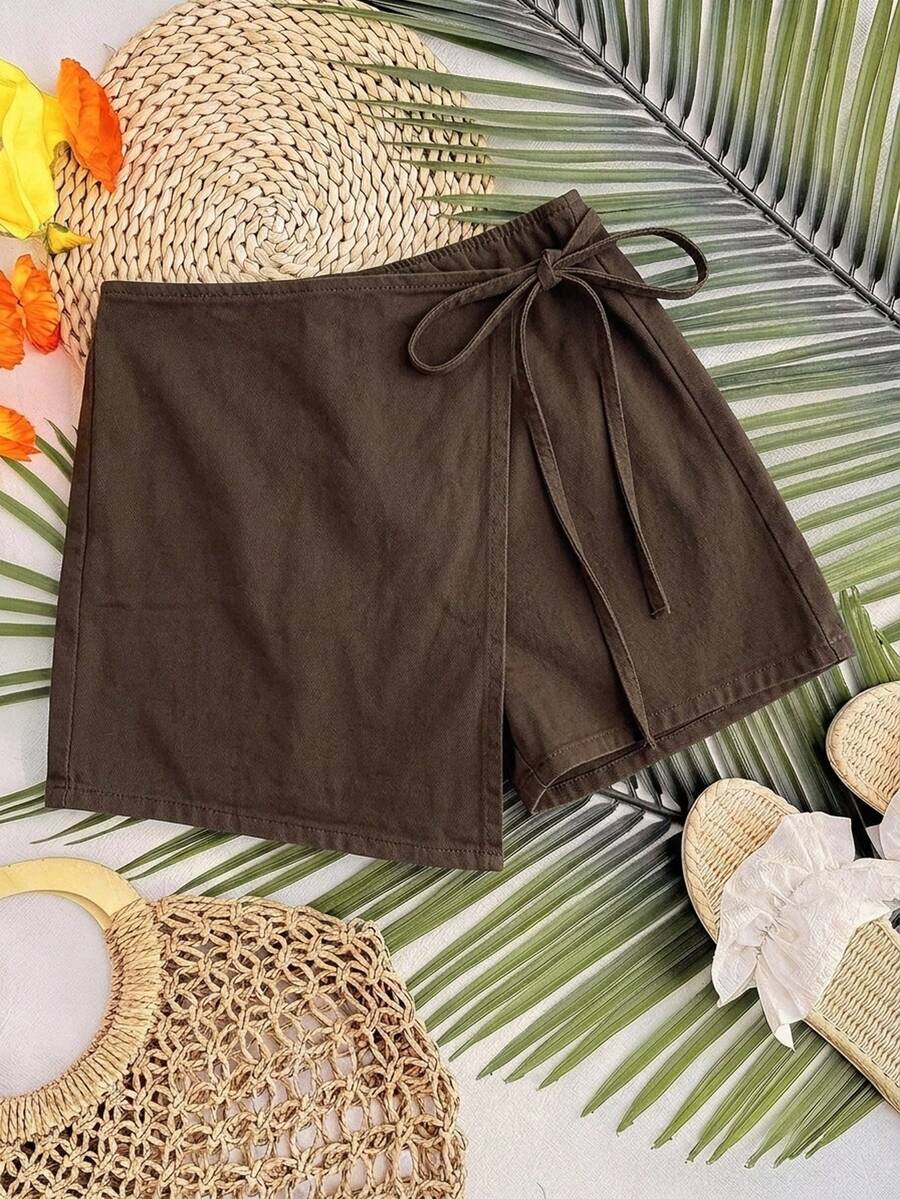 Soleia Women's Denim Shorts Casual Vacation Matching Shorts Blue - Brown - View 1