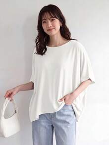 SHEIN LUNE 女款素色休閒百搭日常穿著T恤 - 白色 - 查看 4