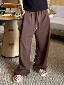 DAZY Spring/Autumn Loose Brown Elastic Waist Pleated Design Men's Sweatpants - Brown - View 3