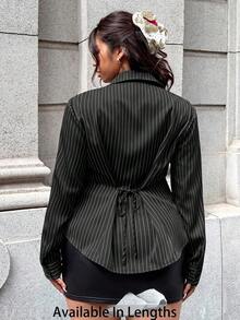 SHEIN EZwear Plus Size Women's Striped Casual Versatile Daily Wear Shirt Fall - Black and White - View 1