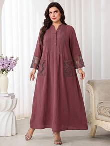 Al Najma Plus Size Women Solid Color Casual Party Arabian Dress - Dusty Pink - View 5