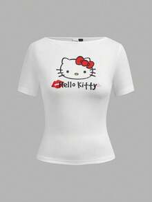CovetEZ HELLO KITTY AND FRIENDS | SHEIN 女款休閒修身T恤，95%棉，女款夏季服飾 - 彩色 - 查看 1
