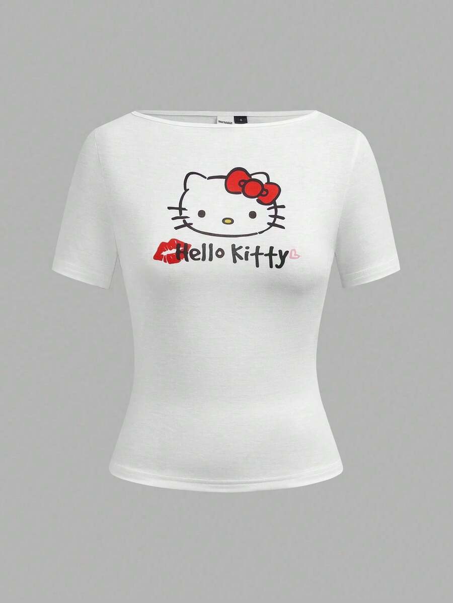 CovetEZ HELLO KITTY AND FRIENDS | SHEIN 女款休閒修身T恤,95%棉,女款夏季服飾 - 彩色 - 查看 1
