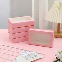 40pcs Disposable Paper Cookie Boxes With Clear Window - Square Packaging Boxes For Macarons And Donuts, Suitable For Parties, Birthdays And Festive Gatherings - Sturdy And Food Containers For Candy, Chocolate, Pastries, Party Favors, - Pink - View 2