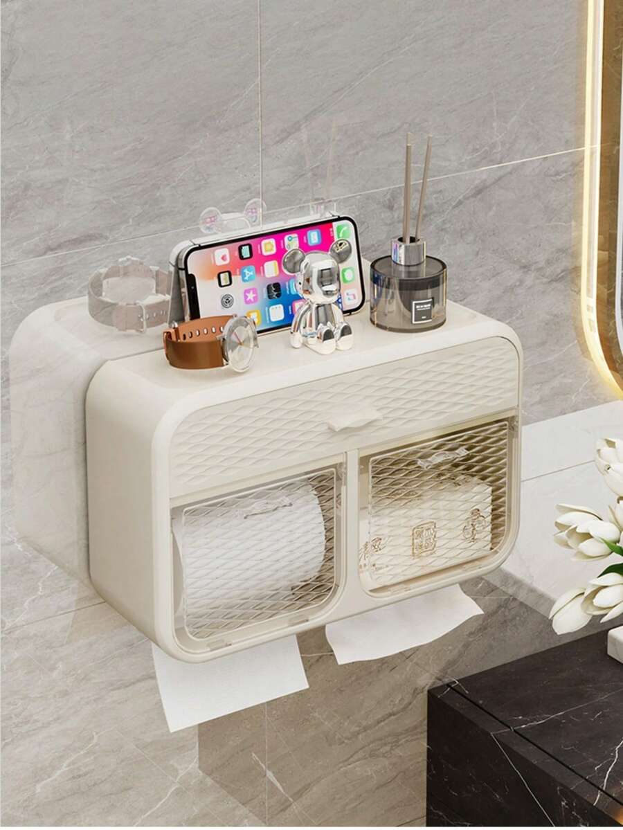 Wall-Mounted Toilet Paper Box Holder For Bathrooms. Toilet Paper Roll Box For Waterproof And Stain-Resistant Toilet Paper. - Multicolor - View 1