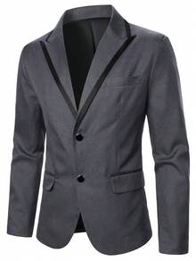 Men's Colorblock Long Sleeve British Business Style Blazer - Dark Grey - View 1