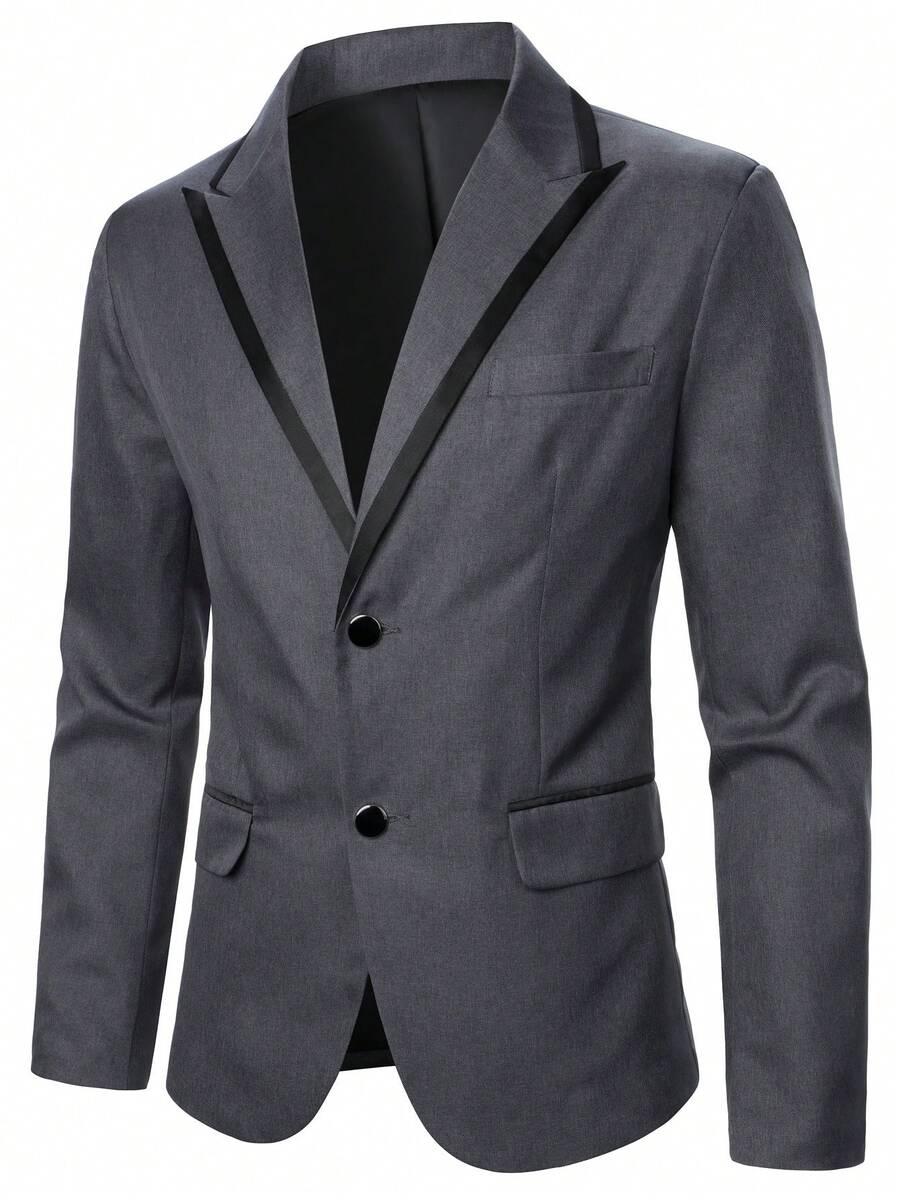 Men's Colorblock Long Sleeve British Business Style Blazer - Dark Grey - View 1