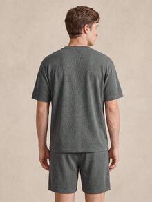 EverLounge 休閒春季亨利領男士居家服套裝 - 深灰色 - 查看 2