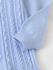 SHEIN Fashionable Cute Cable Knit Sweater Dress For Young GirlVersatile Outer Knit - Blue - View 4