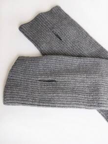 MUSERA Grey Ribbed Knit Arm Warmers Gloves Festival Rave Ibiza Clubbing Streetwear Summer Fall Winter - Dark Grey - View 3