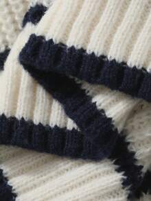 DAZY Sweater Rajut Wanita Model Pullover Lengan Panjang Longgar Bergaris Warna Blok, Leher V, Kasual, Gaya Jalanan, Liburan Musim Semi dan Gugur - Putih - View 8