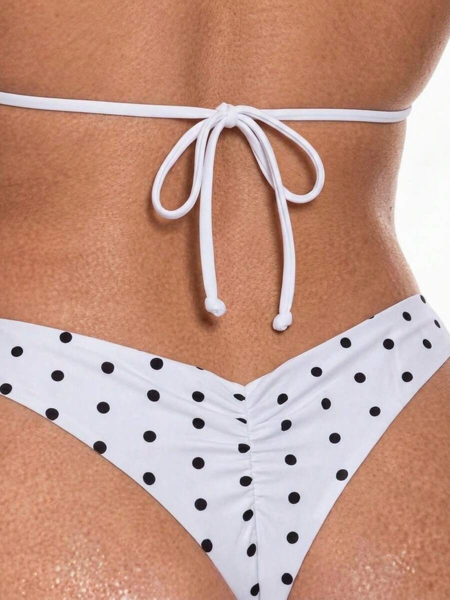 Swim Mod 夏季海灘泳衣 性感緊身基礎款女式萬聖節商店慶祝純色荷葉邊比基尼 - 白色 - 查看 1