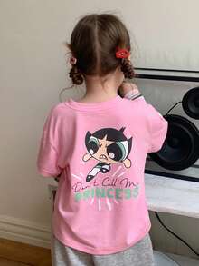 THE POWERPUFF GIRLS X DAZY Young Girl Color Block Striped Long Sleeve 2 In 1 Autumn T-Shirt - Baby Pink - View 2
