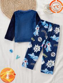 Boys Blue Plush Printed Long Sleeve Pants Casual Comfortable 2 Pieces Loungewear Set - Multicolor - View 2
